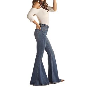 Rock & Roll Denim Ladies Side Insert High Rise Bell Bottom Jeans Size 29x34